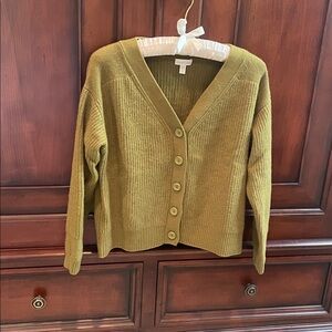 NWT Garnet Hill Ribbed Cashmere Cropped Cardigan in Olive Size S